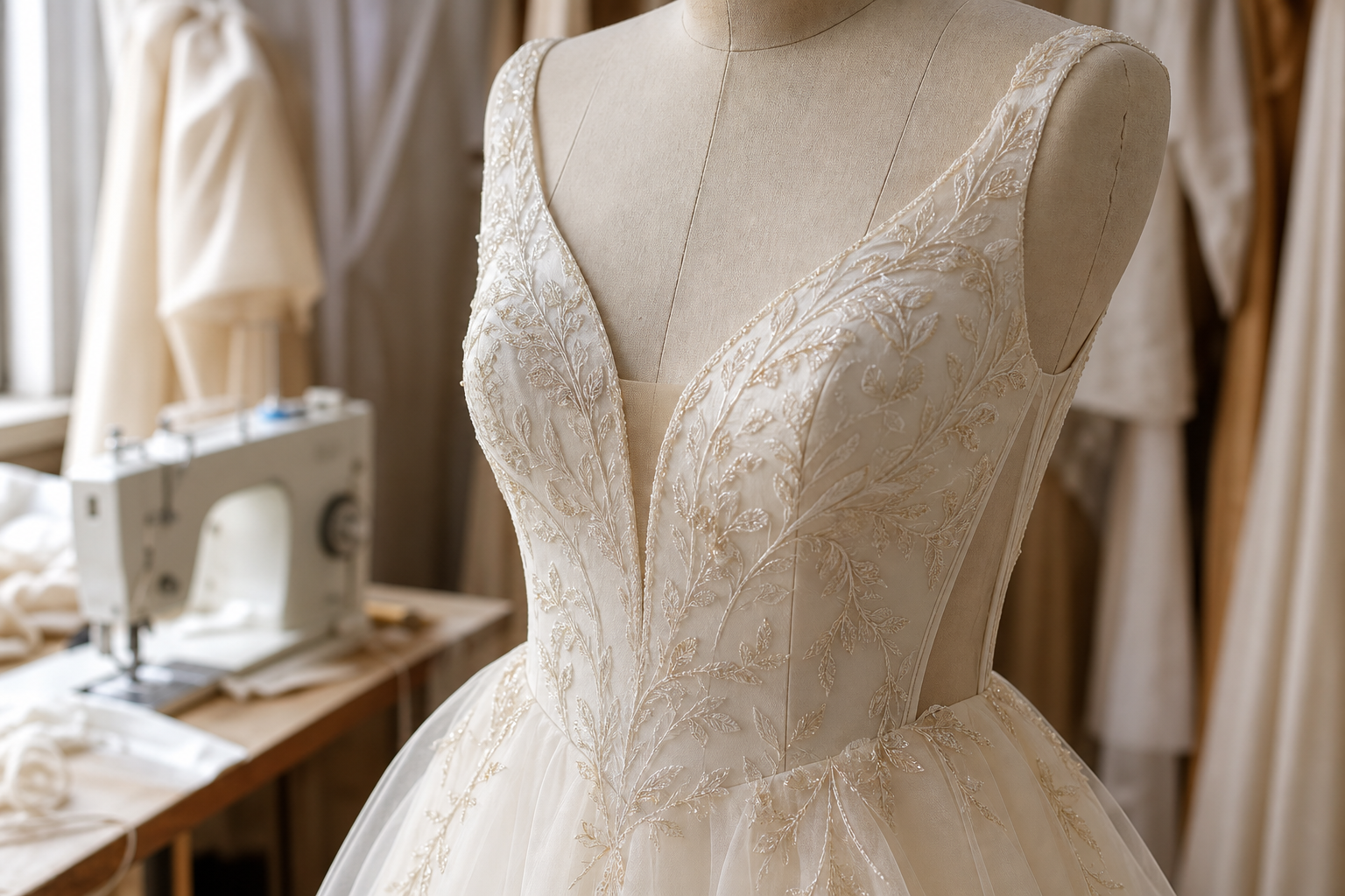 Formal evening garment prepared for fitting